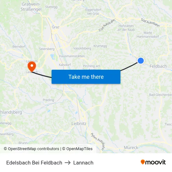 Edelsbach Bei Feldbach to Lannach map