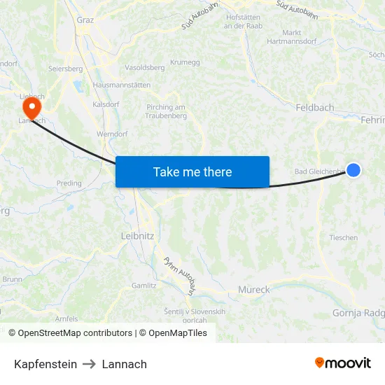 Kapfenstein to Lannach map