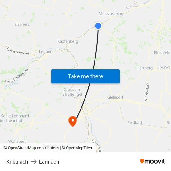 Krieglach to Lannach map