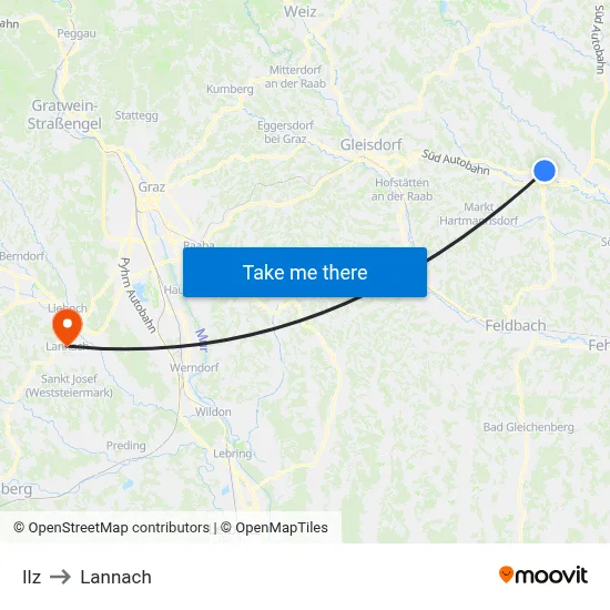 Ilz to Lannach map