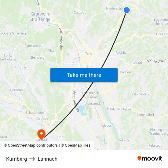 Kumberg to Lannach map