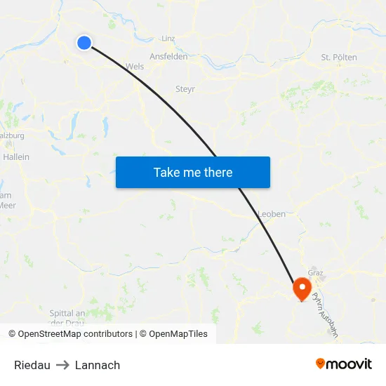 Riedau to Lannach map