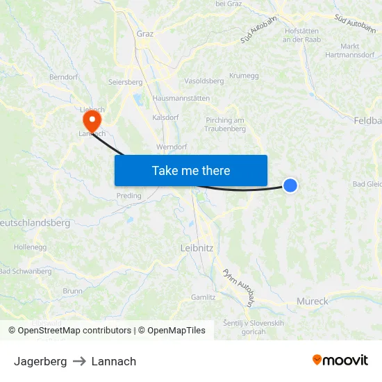 Jagerberg to Lannach map