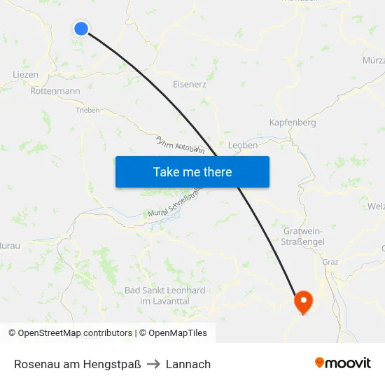 Rosenau am Hengstpaß to Lannach map