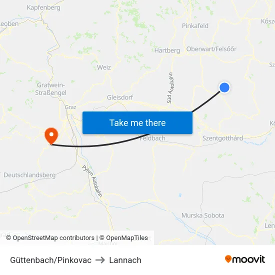 Güttenbach/Pinkovac to Lannach map