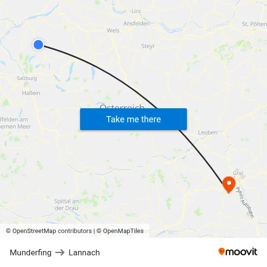 Munderfing to Lannach map