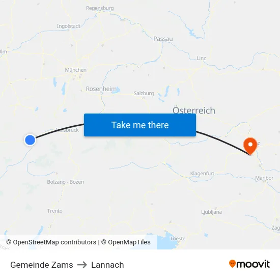 Gemeinde Zams to Lannach map