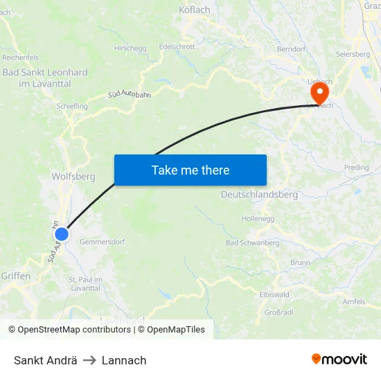 Sankt Andrä to Lannach map