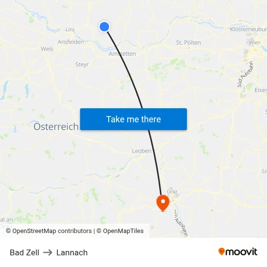 Bad Zell to Lannach map