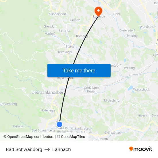 Bad Schwanberg to Lannach map