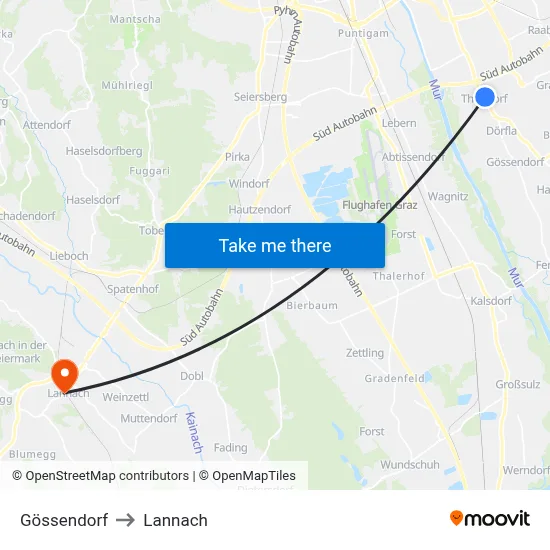 Gössendorf to Lannach map