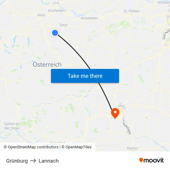 Grünburg to Lannach map