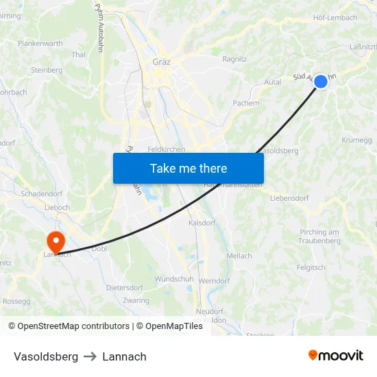 Vasoldsberg to Lannach map