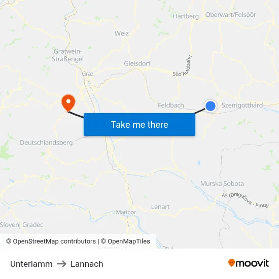 Unterlamm to Lannach map