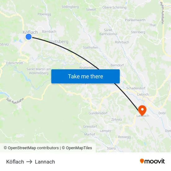 Köflach to Lannach map