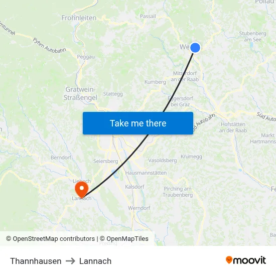 Thannhausen to Lannach map