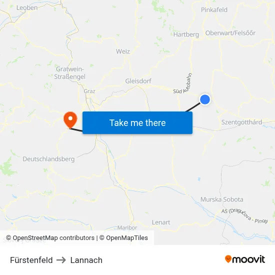 Fürstenfeld to Lannach map