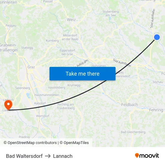 Bad Waltersdorf to Lannach map