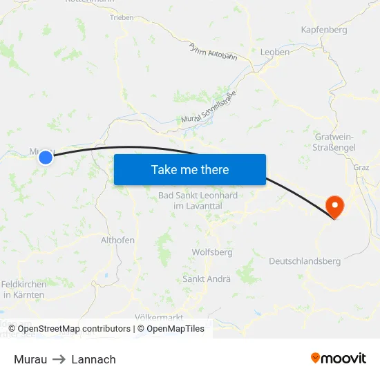 Murau to Lannach map