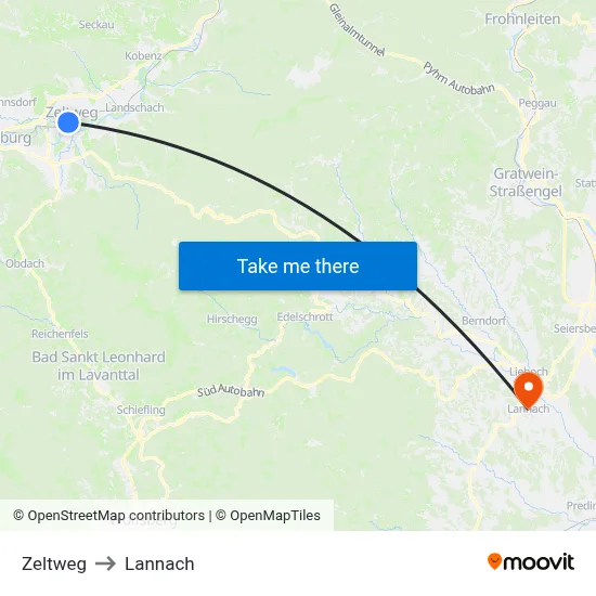 Zeltweg to Lannach map