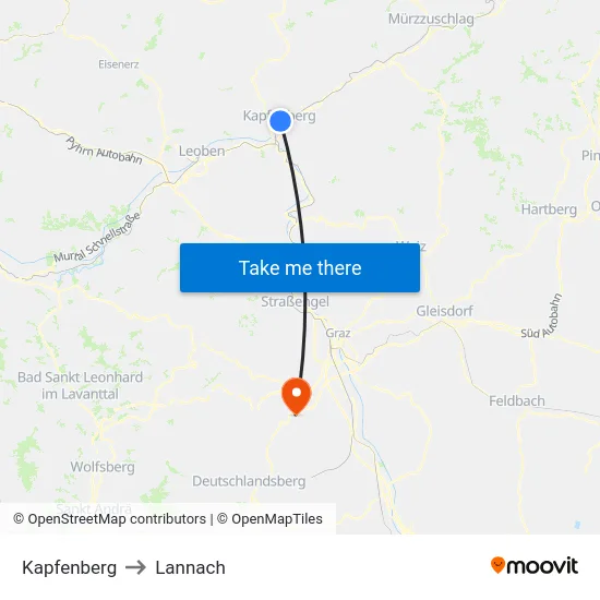 Kapfenberg to Lannach map