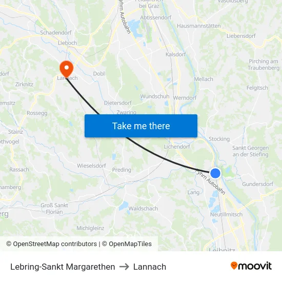 Lebring-Sankt Margarethen to Lannach map