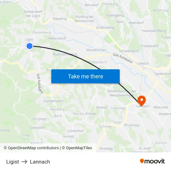 Ligist to Lannach map