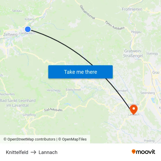 Knittelfeld to Lannach map