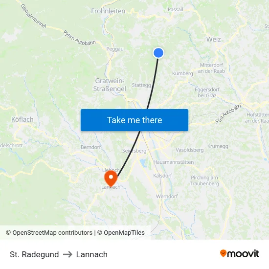 St. Radegund to Lannach map