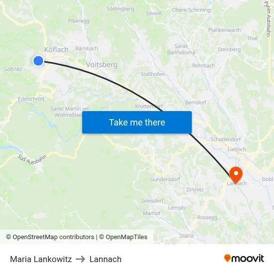 Maria Lankowitz to Lannach map