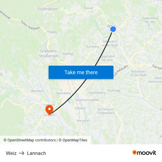 Weiz to Lannach map