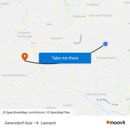 Gerersdorf-Sulz to Lannach map