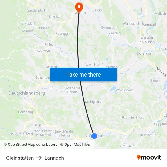 Gleinstätten to Lannach map