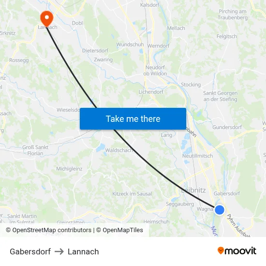 Gabersdorf to Lannach map