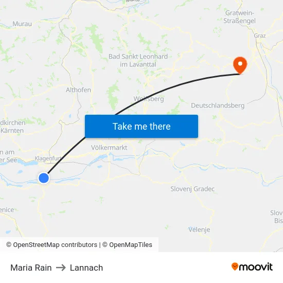 Maria Rain to Lannach map
