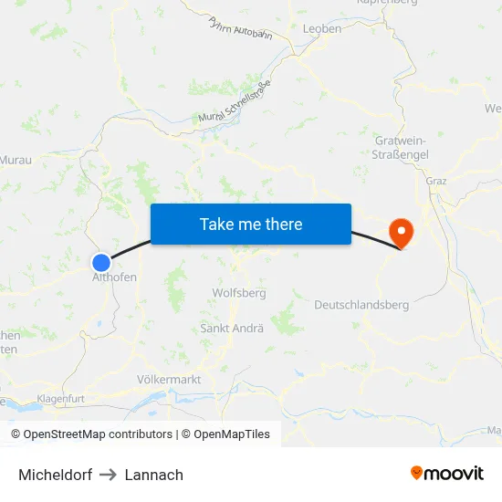 Micheldorf to Lannach map