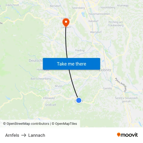 Arnfels to Lannach map