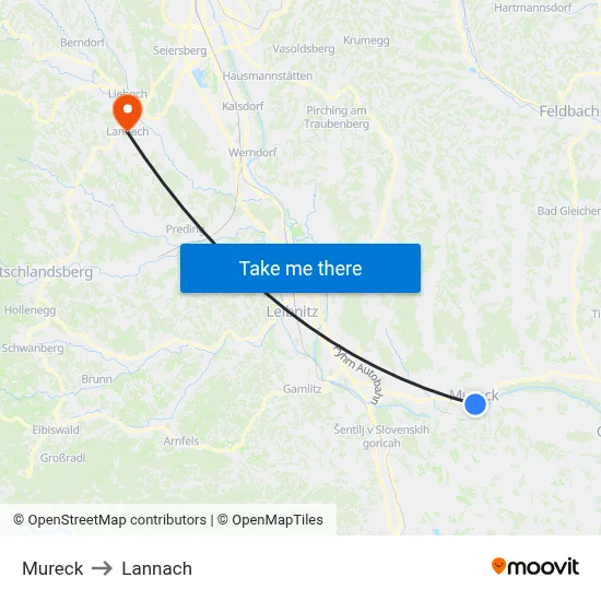 Mureck to Lannach map