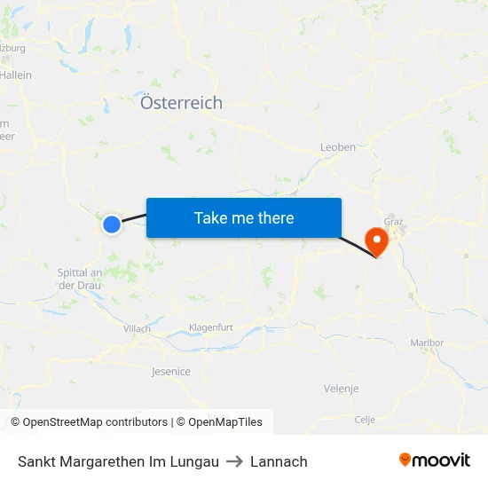 Sankt Margarethen Im Lungau to Lannach map