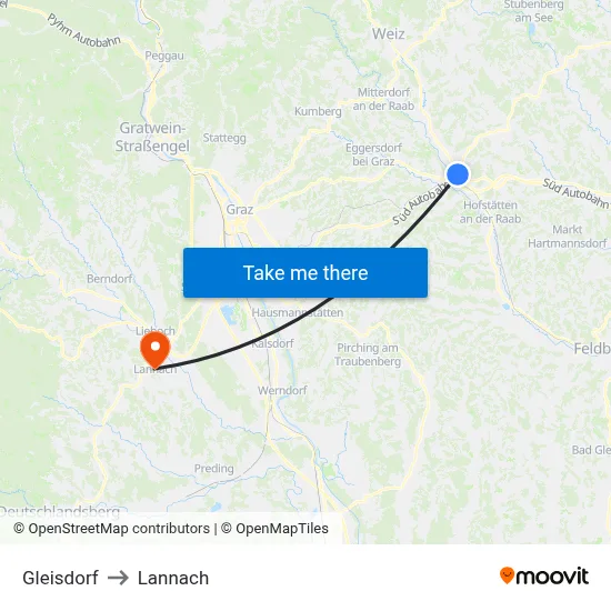 Gleisdorf to Lannach map