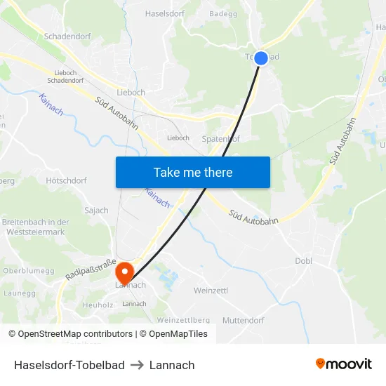 Haselsdorf-Tobelbad to Lannach map