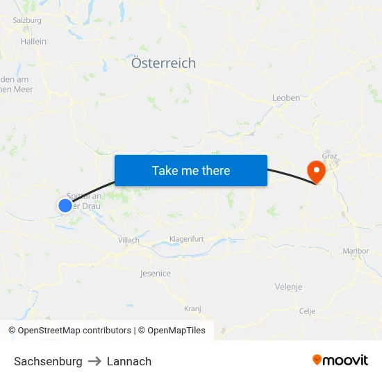 Sachsenburg to Lannach map