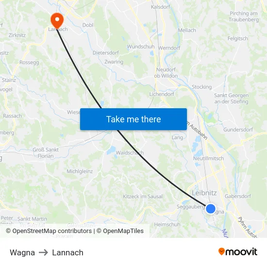 Wagna to Lannach map