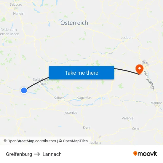 Greifenburg to Lannach map