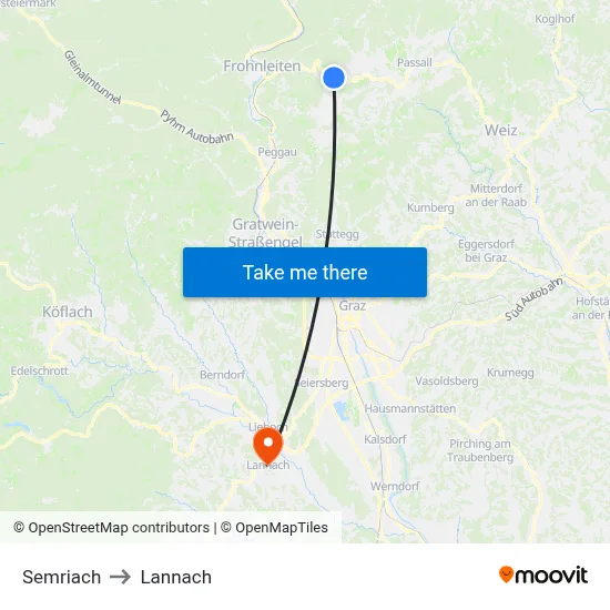 Semriach to Lannach map