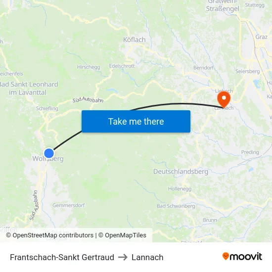 Frantschach-Sankt Gertraud to Lannach map