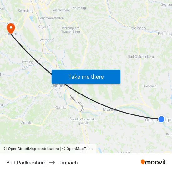 Bad Radkersburg to Lannach map