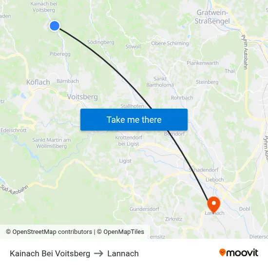 Kainach Bei Voitsberg to Lannach map