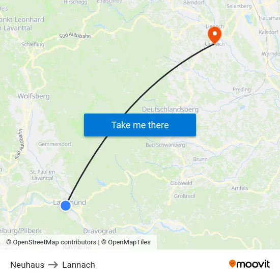 Neuhaus to Lannach map