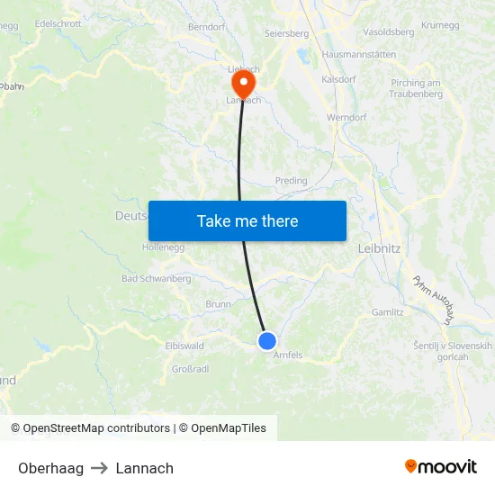 Oberhaag to Lannach map